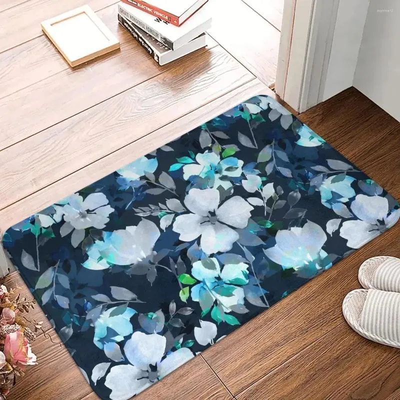 Carpets Anti-Slip Rug Doormat Living Room Mat Watercolor Blue Floral White Flower Balcony Carpet Indoor Decor