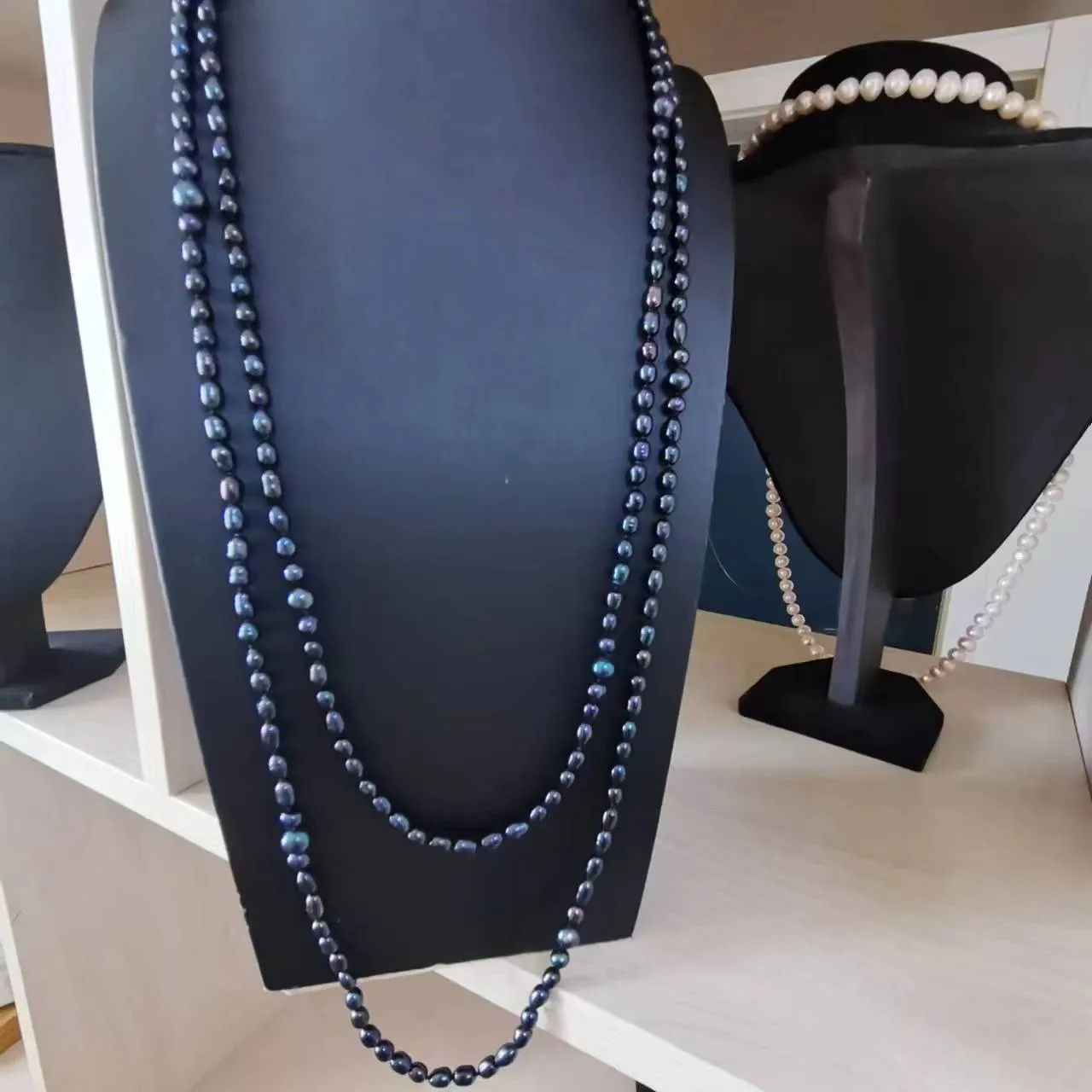 Collier long de perles d'eau douce de riz noir, 5 à 9mm, chaîne de pull de 164cm pour femmes