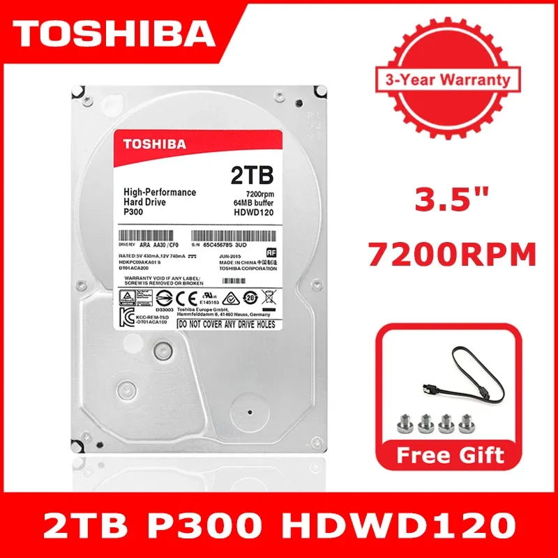 Unità Toshiba Disco Rigido da 2TB Disco Rigido da 3.5" SATA3 6Gb/s 7200RPM 64M Buffer Interno Meccanico HDD Desktop PC di Archiviazione Del Computer HDWD120