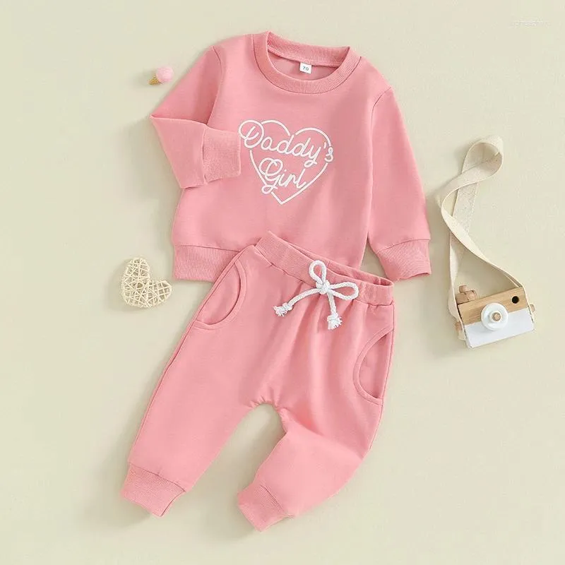 Conjuntos de roupas para bebês meninas outono roupas com estampa de letras gola redonda manga comprida moletom calças 2 peças conjunto de roupas