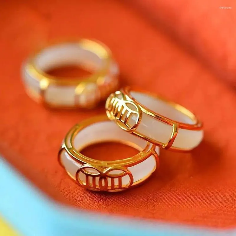 Cluster Rings Unique Temperament Retro Gold-plated Girl Gift Couple Copper Chinese Style Ring Fashion Jewelry Women Vintage