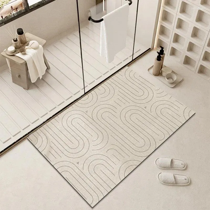 Bath Mats Absorbent Mat Simple Line Bathroom Non-slip Quickly Drying Floor Shower Room Entrance Doormat Toilet Foot Pads