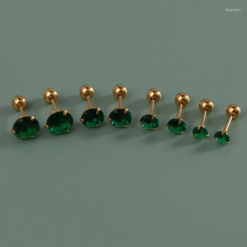 Stud Earrings 1 Pair Green Tragus Earring Round Small Lobe Piercing Cartilage Jewelry Cz Barbell