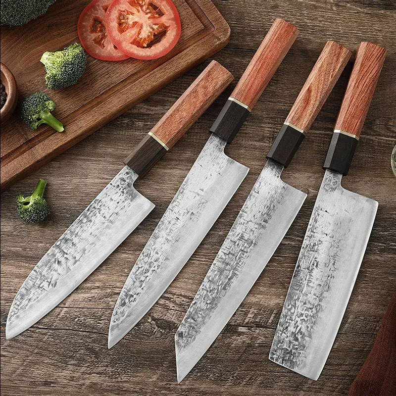 Knivar förfalskade kocken Santoku Knivar Set 14 st boning Peeling Salmon Knife Cleaver Fish Filet Sushi Slice BBQ Knives