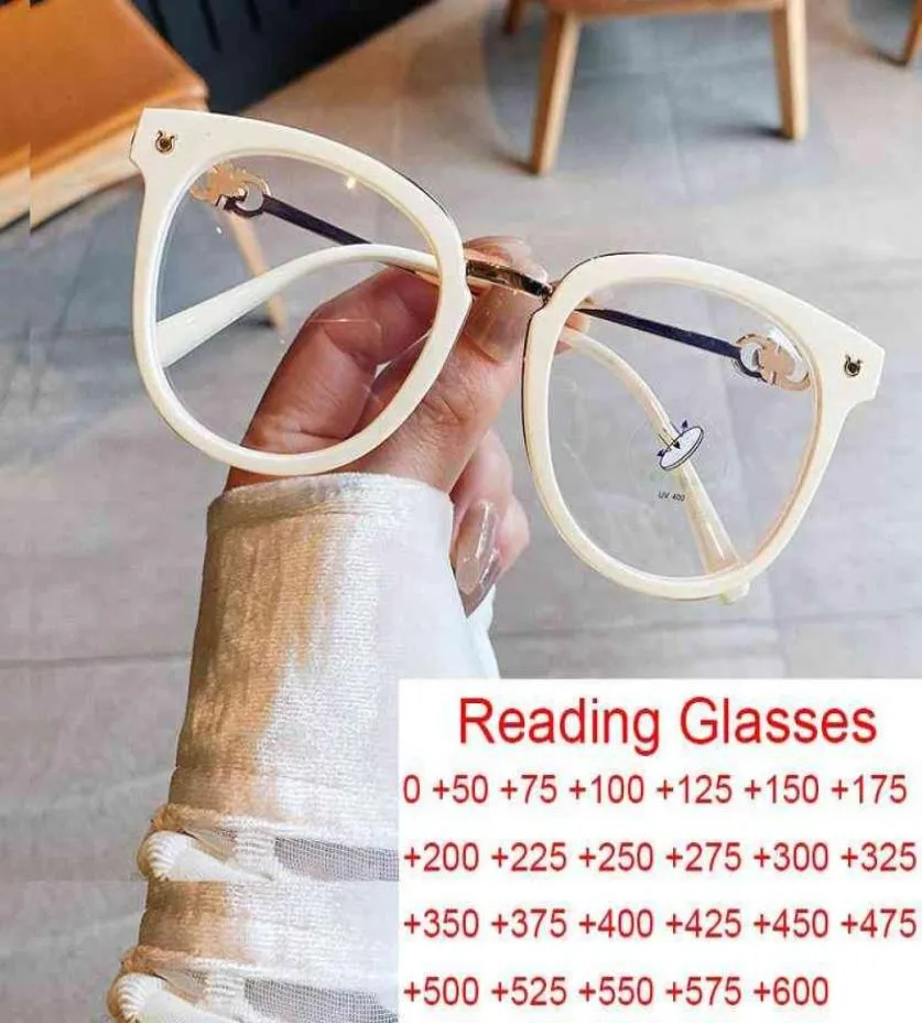 Okulary przeciwsłoneczne projektant okularów przeciwsłonecznych eleganckie białe okrągłe okulary czytania rama moda moda duży przezroczysty obiektyw presbyopia okulary 7364567