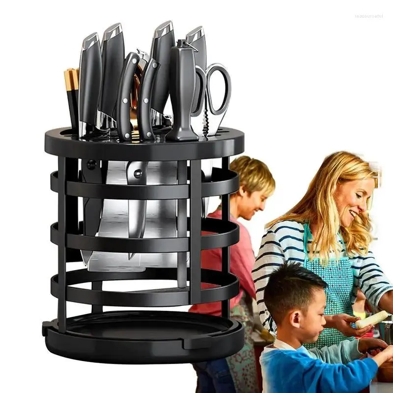 Kitchen Storage Rotating Cutter Holder Rotatable Stand Block With Flatware Utensil Drying Rack