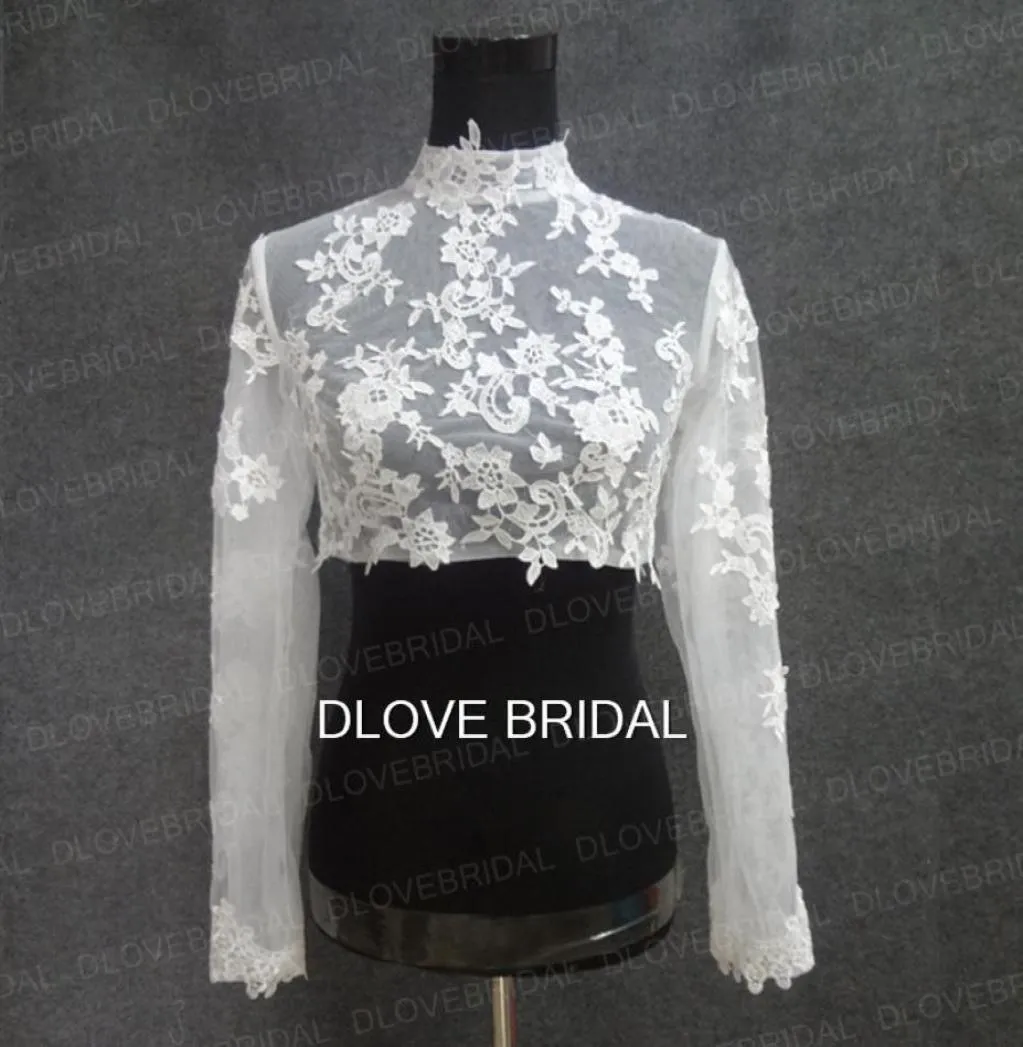 Prawdziwy Połu dyskowy Kurtka ślubna z koronką aplikacji na przyjęcie weselne Suknia Sheer owijanie Bolero z przykrywymi przyciskami CU3465081