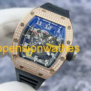 RM-polshorloge Richardmills Luxe horloges RM030 Origineel diamant 18K roségoud Materiaal Uitgehold ontwerp Kalender Dynamische opslagweergave Mechanisch horloge FNEM