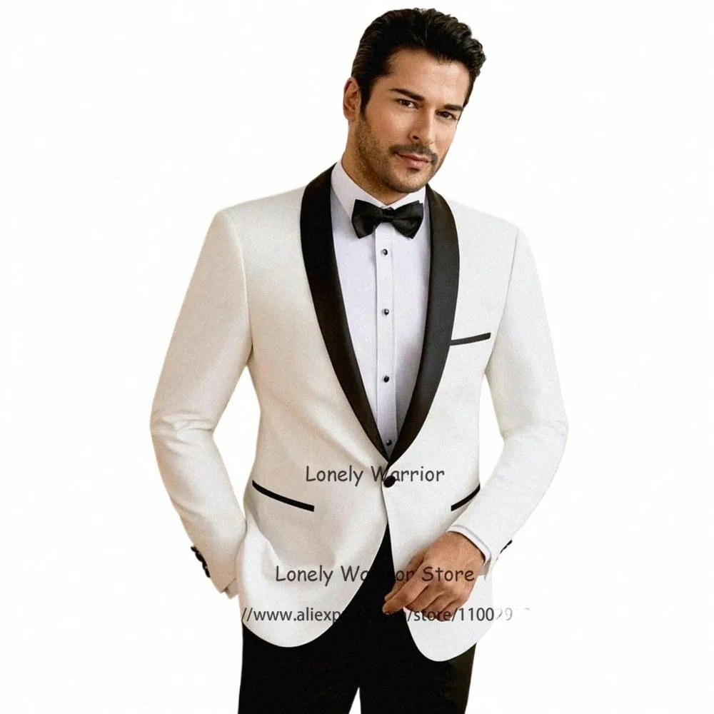 Fi White Men Suits Shawl Lapel Wedding Groom Tuxedo Slim Form Formal Banquet Blazer 2 Piece Set Terno Masculino Jacket Pants L99N#