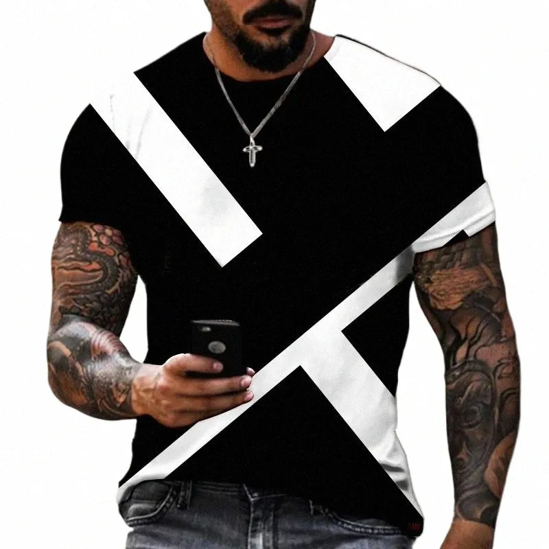 Heren T-shirt Trendy Nieuw Ontwerp Zwart-witte Kleur Kunst 3D Gedrukt Oversized Ronde Hals Tops Los Casual Eenvoudige Stijl T-shirt D74W#