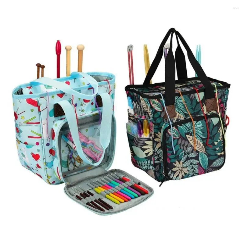 Sacs de rangement multiples poches, sac à outils de tricot, poche à fermeture éclair, poignée Durable, fil de bricolage, sac à main, fentes pour stylos, grande capacité