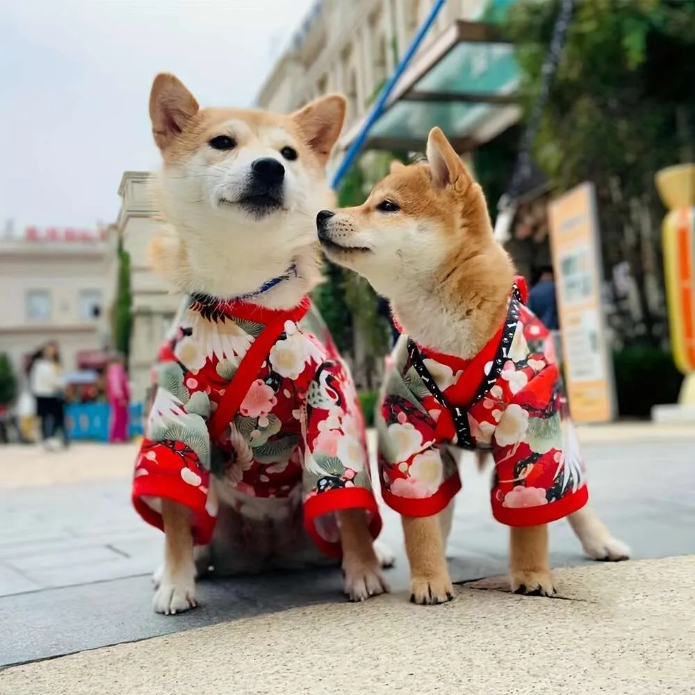 Dog Kimono Costume, Crane Print, Japanese Style Pet Clothes for Small  Medium Dogs