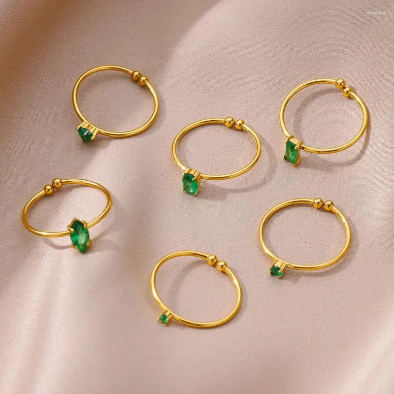 Anéis de cluster verde coração zircão anel para mulheres homem na moda aço inoxidável cor de ouro abertura ajustável hoop jóias presente de festa 2024