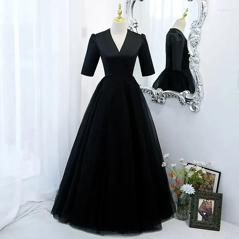 Elegant Black Evening Dress - Simple V-Neck Party Gown, Half Sleeves, Empire  Waist, Floor-Length A-Line Formal Dress, Zipper Back - Buy Now! from Dhgate  Urban Sexy Dresses - price 70.49