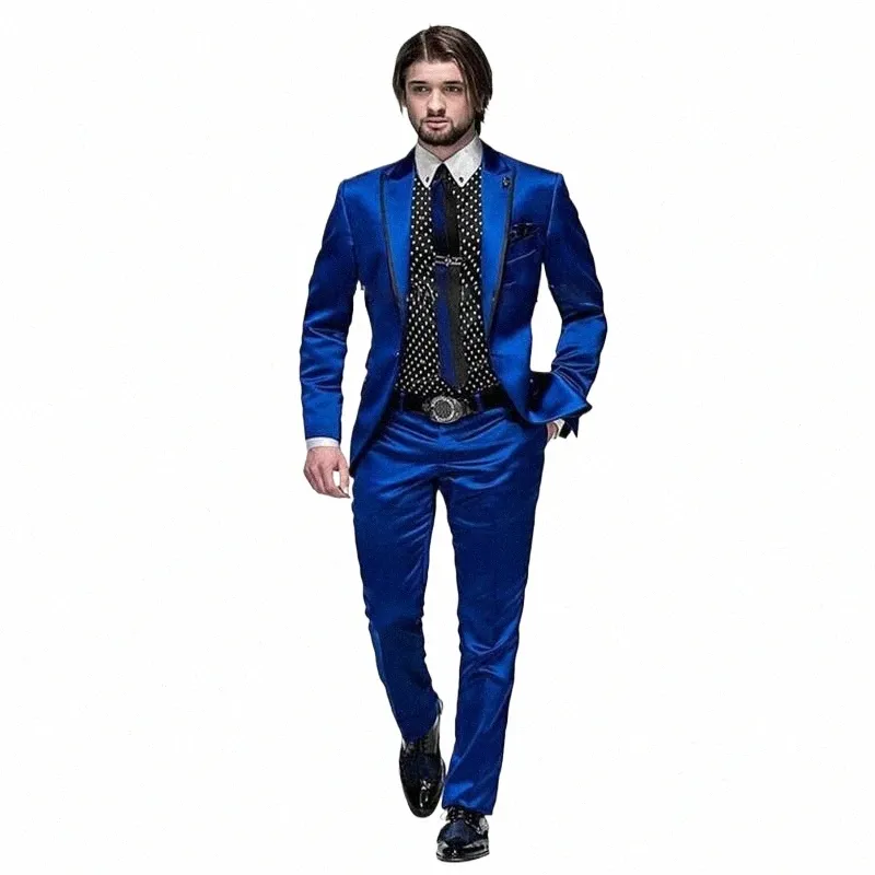 Mariage 2024 Hommes Costumes Costume Hombres Vêtements De Luxe Élégant Bleu Trajes De Hombre Blazer Masculino Deux Pièces Veste Pantalon X15O #