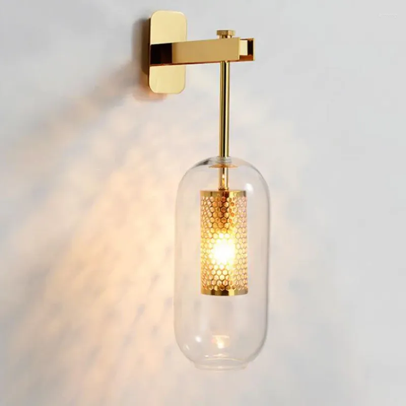 Vägglampa post modern inomhusbelysning guld/svart metallglas kreativt sconce ljus för sovrummet sänggången korridor trappa