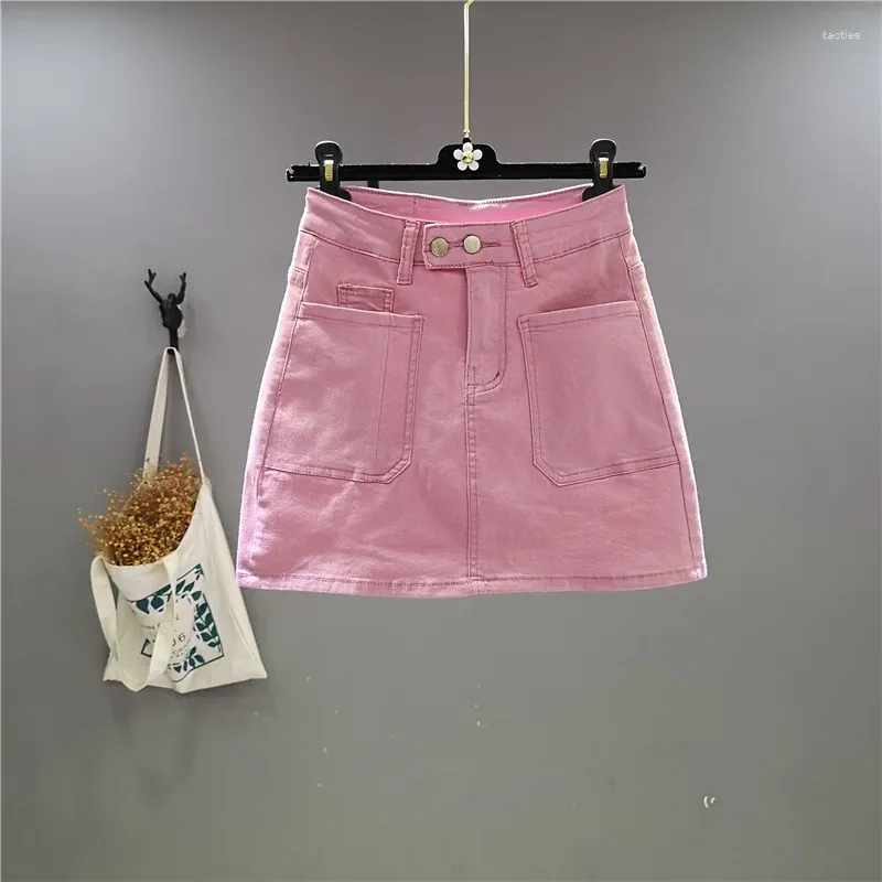 Skirts Korean A-line Half-length Denim Skirt 2024 Summer Style Pocket Stretch Bag Hip Chic Short Female