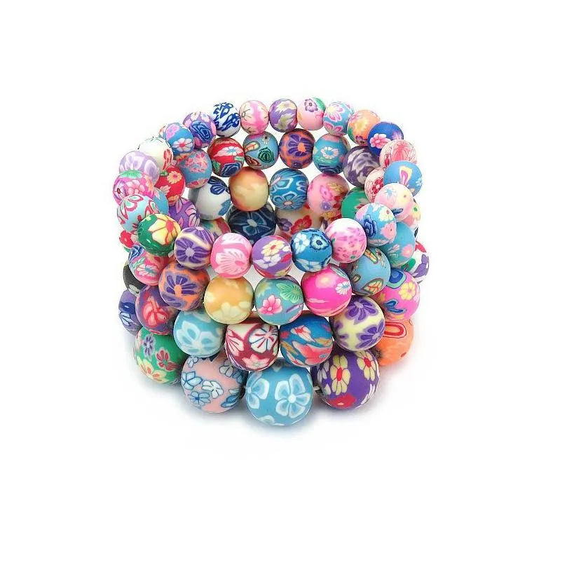 Bracciali con perline New Fimo Printing Catene per donna 8-14 mm Fiore morbido perline Y Wrap Bangle Moda fatta a mano Gioielli fai da te Drop Deliver Dhimv