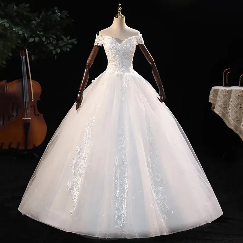 Off The Shoulder Wedding Dress Elegant Boat Neck Bridal Dress Lace Up Ball Gown Princess Luxury Vestido De Noiva Customize240327