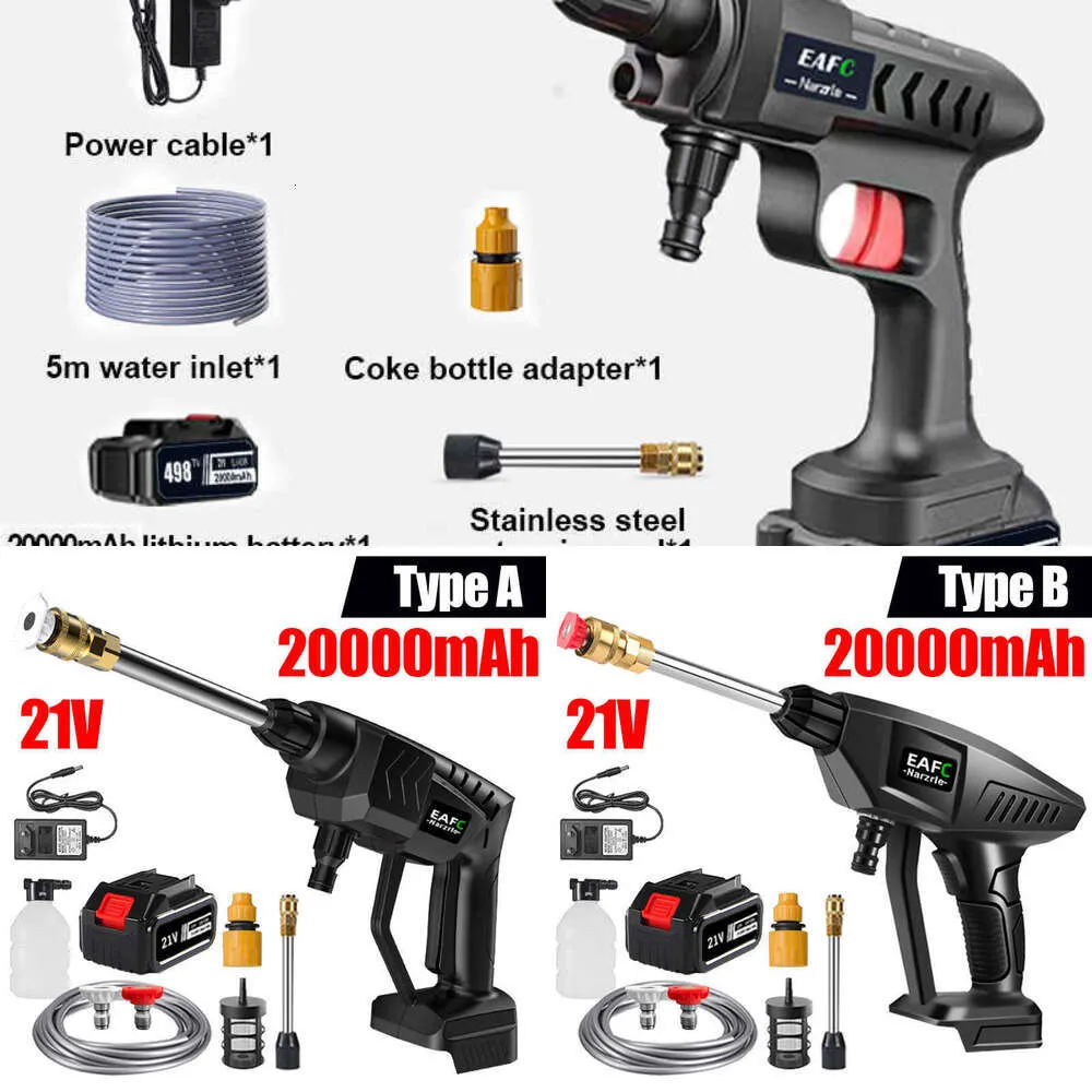 Upgrade 500W Electric Cordless High Pressure Washer 20000Mah Spray Water Gun 21V Battery Car Wash Pressure Water Nozzle Cleaning Machin