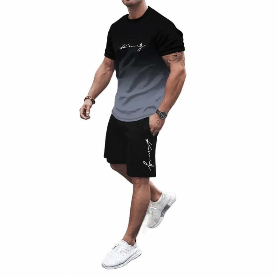 Najnowszy t-shirt gradientowy 3D i szorty na krótkie rękawowe top o krótkim rękawie, swobodny i fatalny zestaw sportowy deskorolki M8RO#