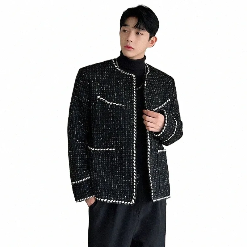 Mens Tweed Cardigan Jacket: Korean Style Spring Outwear, Trendy