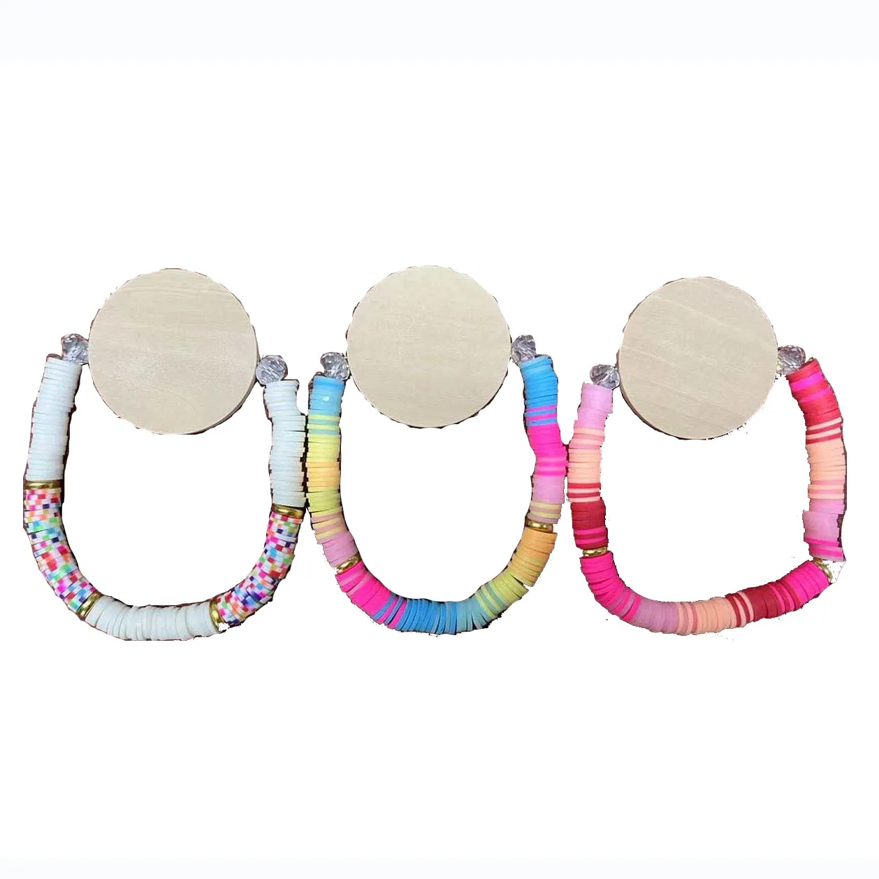 Boho DIY Beaded Clay Beads Elastic Wooden Disc Bracelet