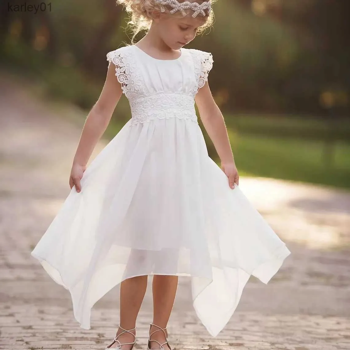 Girl's Dresses Summer Toddler Baby Girl Dress Princess Sleeveless Dress Infants Lace Beach Boho White Party Dresses Fashion Dress for 1-9Y yq240327