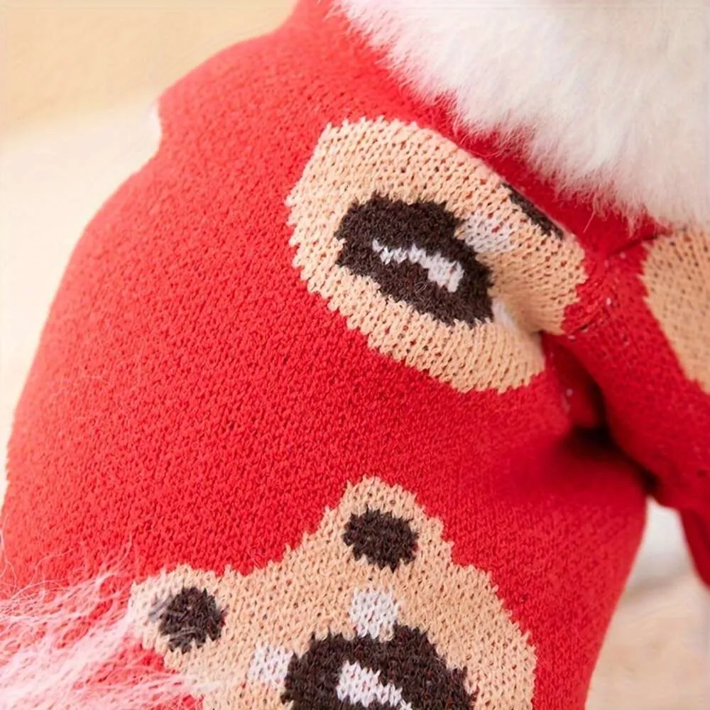 Suéter de inverno, roupa de malha com gráfico de urso fofo para cardigã de cachorro pequeno