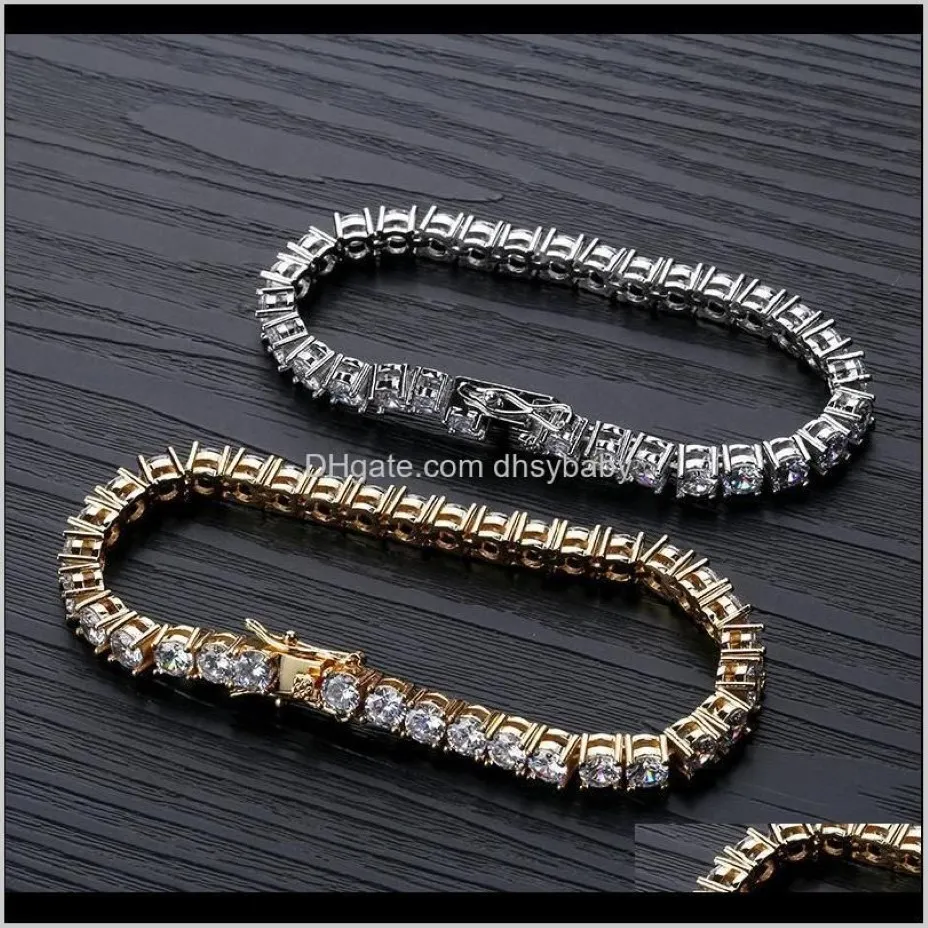 Designer Hip Hop Jewelry Men Diamond Tennis Bracelet Iced Out Bling Bangles Love Luxury Charm Bracelets Pour Hommes Gold S260d