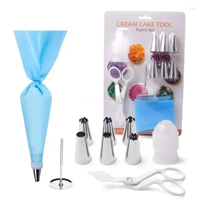 Ensemble de décoration de gâteaux réutilisables, outils de cuisson, avec pointe de glaçage, sac à pâtisserie, coupleur de ciseaux à fleurs pour Cupcakes, cookies, livraison directe, 10 pièces