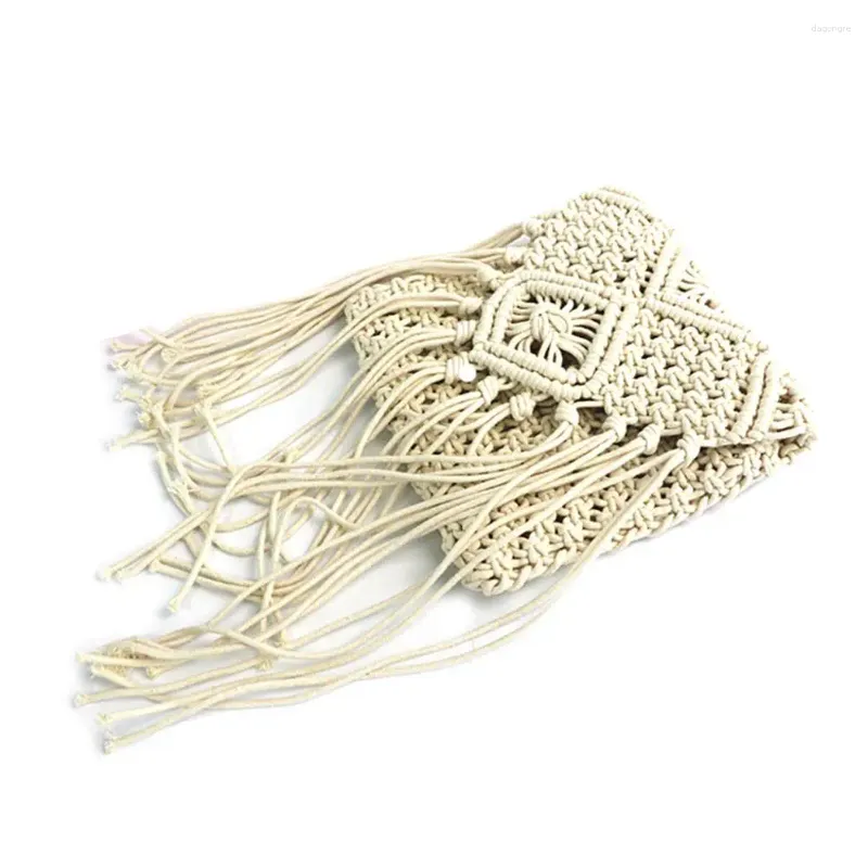 Shoulder Bags Woven Straw Ethnic Style Cotton Fastening Handmade Tote Beach Storage Bag For Women Messenger Handbags