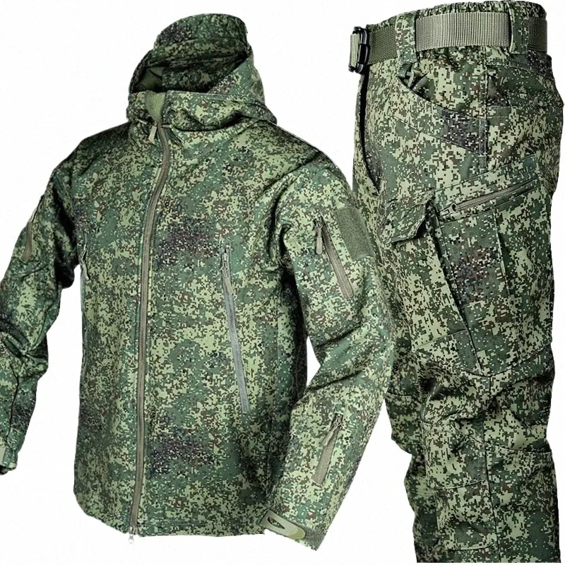 Vestes en peau de requin en plein air Pantalons Set Hommes Tactique Militaire Camoue Vêtements Automne Hiver Chaleur Manteau Doux Grande Taille Veste s08h #