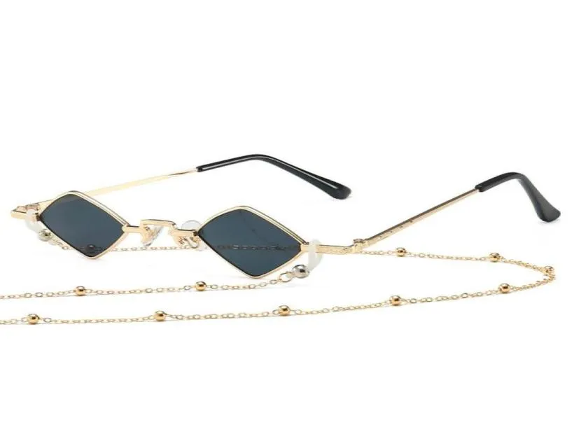 Solglasögon Fashion Designer Women Men Metal Frame Luxury Diamond Shaped With Chain Sun Glasses UV4007943328