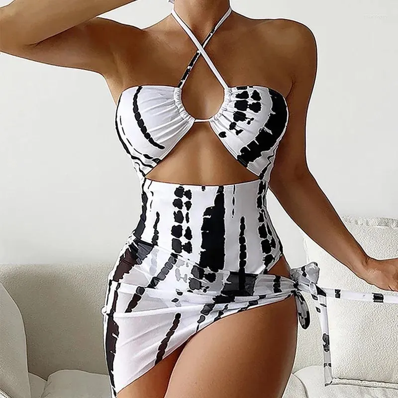 Women's Swimwear 2024 Print Bikini Women Sexy Fashion High Waist Two Piece Yarn Skirt Swimsuit Summer Beach Bathing Suit Tankini