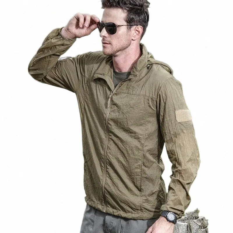 Veste tactique légère d'été coupe-vent pour hommes peau mince imperméable à capuche militaire à séchage rapide veste imperméable respirante 77LQ #