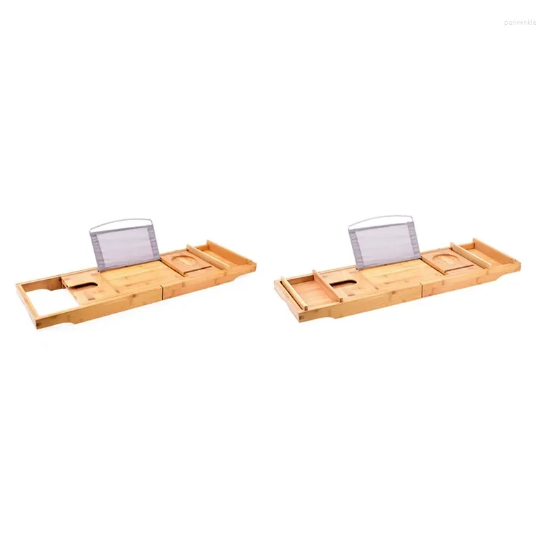Kitchen Storage 1PCS Bamboo Expandable Bathtub Caddy Tray Bathroom Organizer With Cellphone Tablet And Wine Book Holder