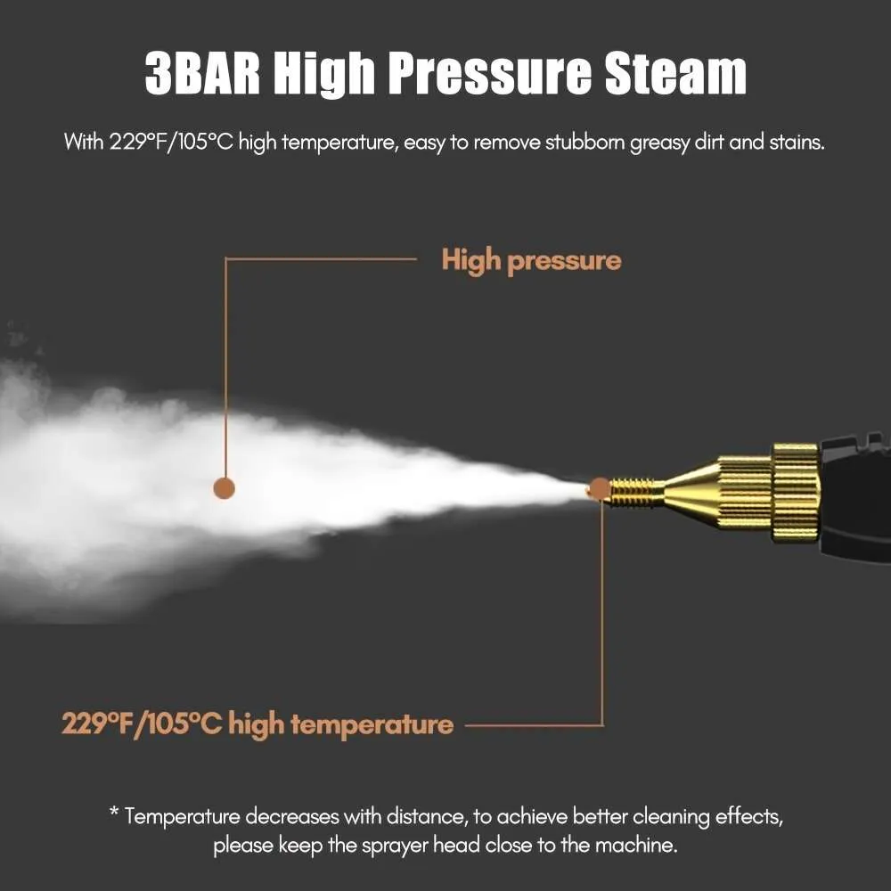 2500W Portable Handhållen ångrensare Högtemperaturtrycksrengöring Hine för kök, möbler och badrum inkluderar penselhuvuden - US Plug