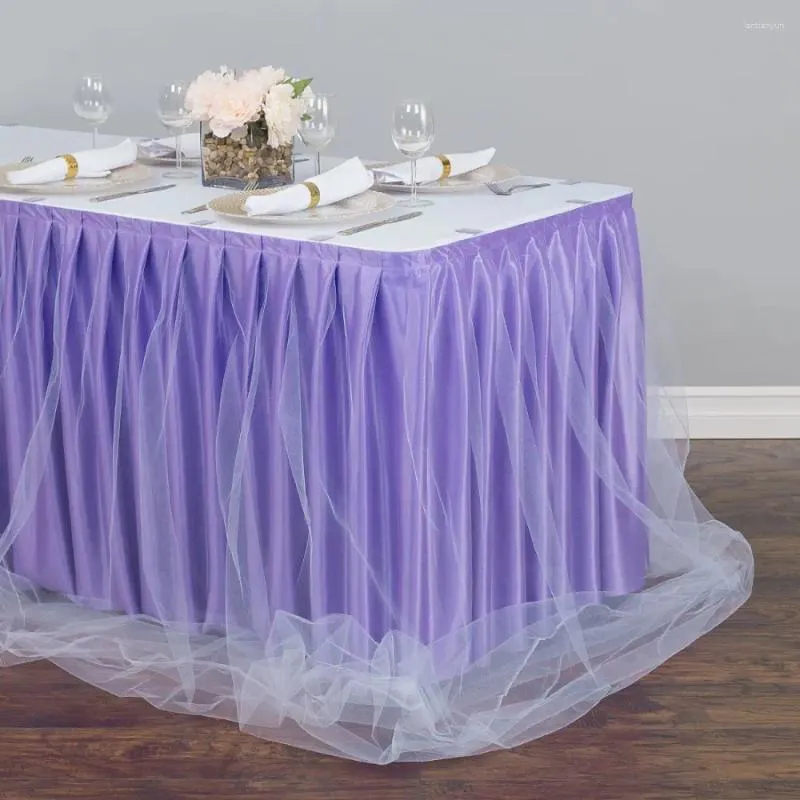 Saia de mesa 14 pés.DOIS TONS TULLE CHIFFON LAVANDA/BRANCO para decoração de banquete de festa de casamento