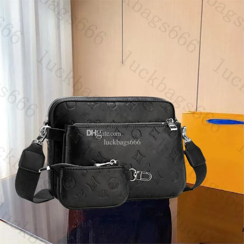 Designerskie torby mężczyźni 3PCS Trio skórzane czarne kwiaty Messenger Torebka luksusowe torby krzyżowe torba na zakupy torebki na ramię