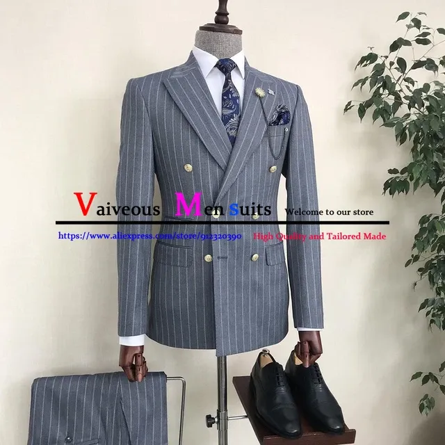Mens Double Breasted Suit - Vintage Stripe, Slim Fit 2-Piece