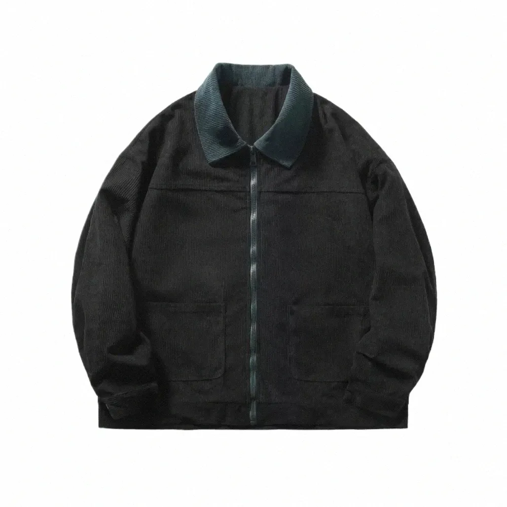 Autumn Winter New Jacket Vintage High Street Zipper Jacket Male Casual Fi Loose Patchwork Corduroy Coat kläder 79yo#