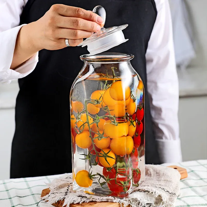 Potten Hart Glazen Opslagpotten Transparante Verzegelde Flessen Voedselcontainers Fruit Pickles Potten Keukengerei Thee Snoepdozen Decor