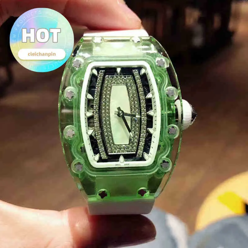Designer de luxo RM relógio de pulso relógio de pulso máquina shell negócios lazer Rm07-02 mecânica automática broca completa relógios verdes fita branca mulheres