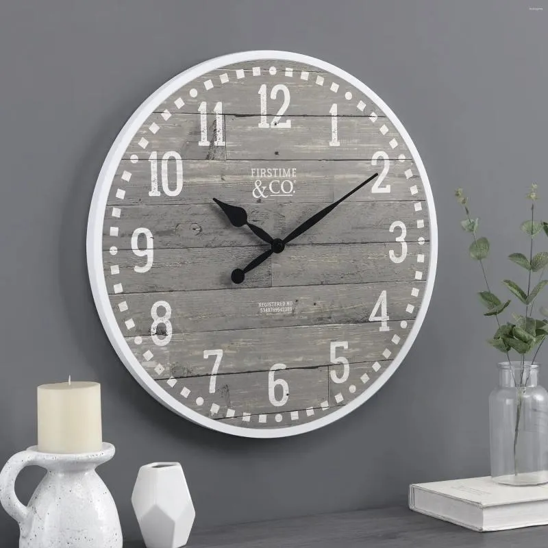 Wall Clocks Gray Arlo Clock Farmhouse Analog 20x2x20 In Easy To Hang Strong Durability Simple Special Design Style Useful 2024