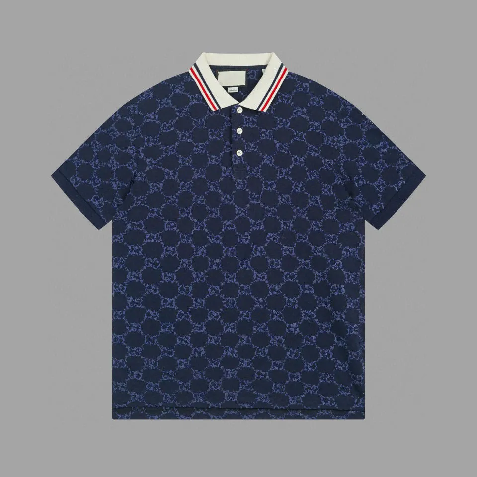 homens designer camisa polo de alta qualidade lote bordado POLO puro algodão grânulo fixo tricô tingimento fio indústria pesada bordado bordado manga curta camisa azul