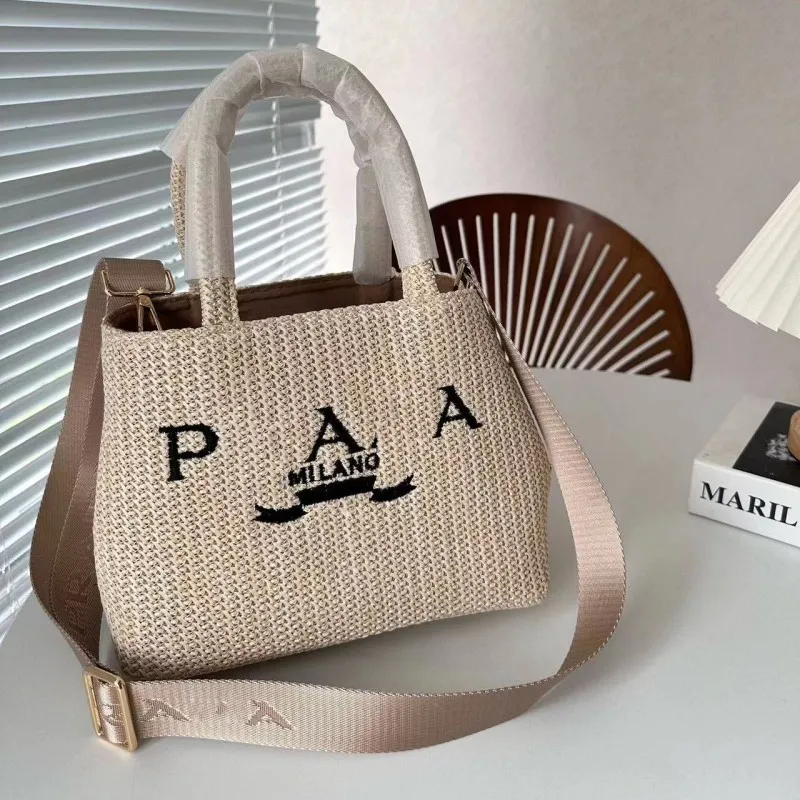 Designer draagtas voor dames strogeweven raffia's strandshopper weekendtassen met tophandvat