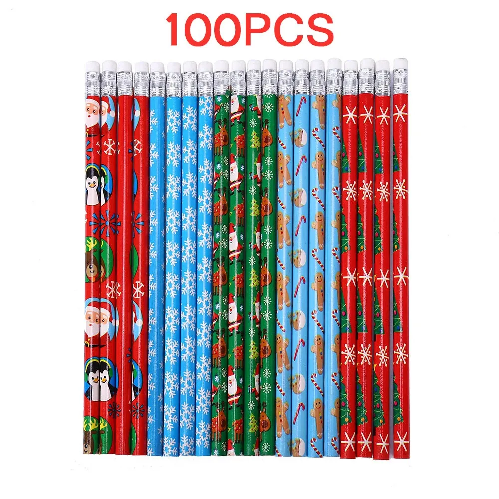 100pcs Christmas Theme Wood Pencil HB Black Nontoxic Painting Writing Standard Cute Stationery Office School Supplies 240319