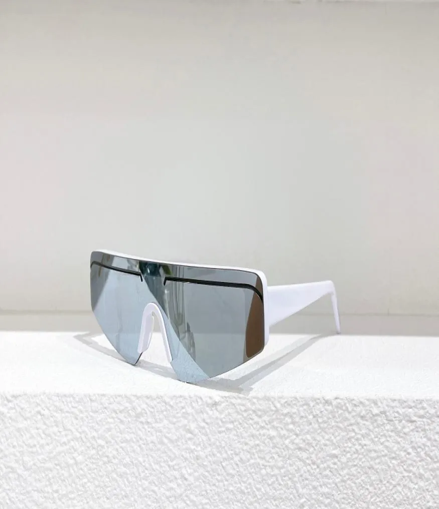 White Silver Mirror Solglasögon för kvinnor Män Flat Top Shield Wrap Glasses Summer Sun Shades Gafas de Sol Sonnenbrille UV400 Eyewea6317806