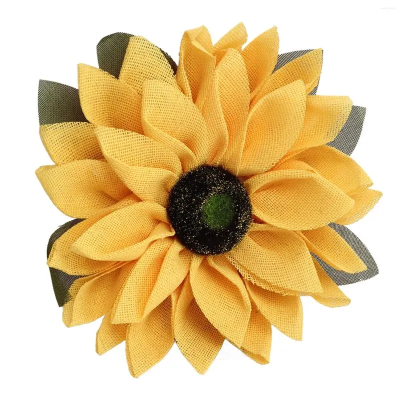 Fiori decorativi Girasole Ghirlanda per porte Forme rotonde gialle artificiali Attraenti colori vivaci da 15,7 pollici per finestra